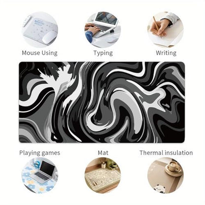 Large Gaming Mouse Pad - Black and White Mouse Pad with Stitched Edges, Extended XL Mousepad with Anti-Slip Rubber Base, Ink Liquid Wave Desk Mat for Keyboard and Mouse(31.5x15.8 inch) - color: Black & White Abstraction, size: 31.5L x 15.8W inches