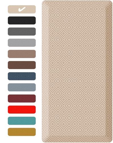 Ophanie Kitchen Mats for Floor, 3/4 Inch Thick, 20 x 60 Anti Fatigue Cushioned Mat with 99+ pairs of Anti-Slip Bottom Ridges,Kitchen Rugs,Waterproof,Comfort Ergonomic Standing Mat for Office,Home,Sink - color: Beige, size: 20"L x 60"W x 0.8"Th