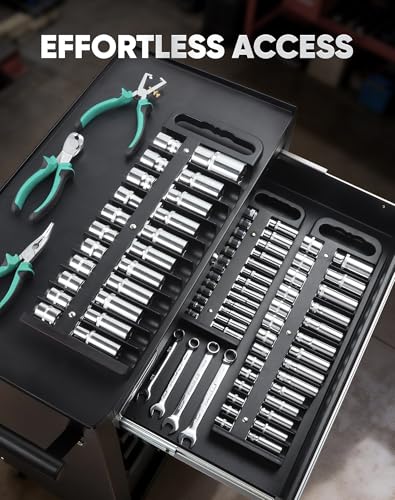 Reniteco Magnetic Socket Holder Set, Black Portable Heavy Duty Socket Rail For 3/8-inch Drive, Hold 28 Sockets - Fit Shallow & Deep Sockets, Sockets Not Included - color: 3/8"-black