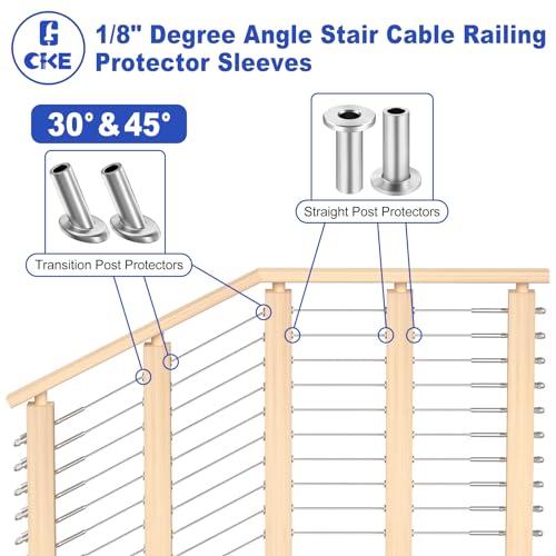 CKE 200 Pack T316 Stainless Steel Protector Sleeves for 1/8" Wire Rope Cable Railing, Marine Grade Protective Sleeves Deck Cable Railing Kit for Wood Posts DIY Balustrade, CR01