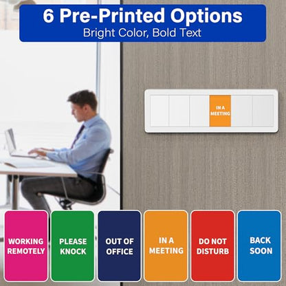 Office Door Signs with 6 Printed Status Options – Do Not Disturb, Out of Office, In a Meeting, Please Knock, Work from Home, Back Soon – Includes Custom Personalized Blank Sticker for Privacy Workspace or Studio Available and Away - style: Silver