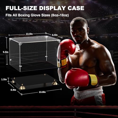 KOLIPI Boxing Glove Display Case, Clear Acrylic Display Case with Double Layer Base for Full Size Boxing Glove, Self-Assembly Showcase Protector for Signed Memorabilia - size: Boxing Glove Case, 13x9x9 inches