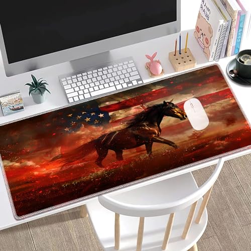 MTG Playmat, Smooth Surface Game Play Pad MTG TCG 24 x 14 inch with Storage Bag, Non-Slip Mouse Pad Card Fighting Game, American Flag Horse - color: American Flag Horse