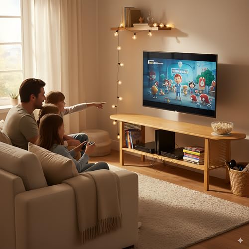 Tiita TV Stand with Storage for TVs up to 65'', Bamboo TV Console Entertainment Center with 2 Open Shelf, Mid Century Modern Media Console for Living Room, Bedroom, Wood - color: Classic Wood