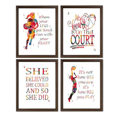 Watercolor Basketball Player Girl Athlete Illustration Art Print Set for Girl's Bedroom Motivation, Playroom Energy Boost, Locker Team Spirit, Young Hoopster Surprises, Aspiring Guard Tokens, Team Leader Honors, Coach Appreciation Gifts, Birthday Slam Dun