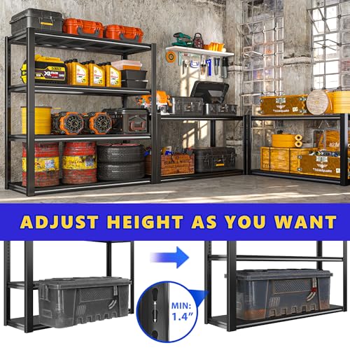 Raybee 40" W Garage Shelving, Storage Shelves 56.9" H, Metal Shelving Heavy Duty Load 1600LBS, Adjustable Metal Shelves for Storage Pantry Kitchen 40" W x 19.1" D x 56.9" H - size: 19.1"D x 40"W x 56.9"H,Black