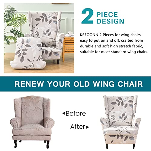 KRFOONN Wingback Chair Covers Slipcovers 2 Piece Stretch Wing Chair Covers Spandex Slipcovers Wingback Sofa Cover Armchair Covers Non-Slip Furniture Protector for Living Room Wingback Chairs, A13 - color: A13
