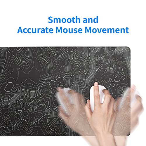 Topographic Contour Extended Big Mouse Pad Large,Gaming Mouse Pad Desk Pad,27.6x11.8 Inch Long Computer Keyboard Mouse Mat Mousepad with 3mm Non-Slip Base and Stitched Edge for Gaming and Office - color: Topographic Contour