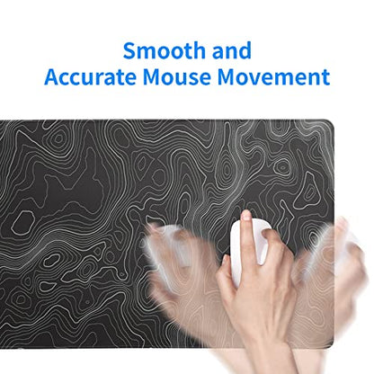 Topographic Contour Extended Big Mouse Pad Large,Gaming Mouse Pad Desk Pad,27.6x11.8 Inch Long Computer Keyboard Mouse Mat Mousepad with 3mm Non-Slip Base and Stitched Edge for Gaming and Office - color: Topographic Contour