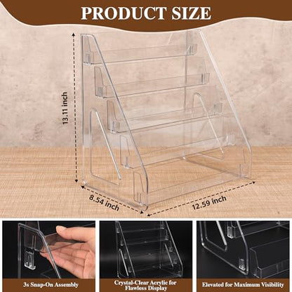CELSOL 2 Pack Elevated 5 Tier Clear Acrylic Card Display Stand for Trading Cards, Sports Cards, Greeting Cards, Stickers – Slanted Holder for PSA Slabs, Vendors, Collectors & Retail (5 Tier 2 Pack)