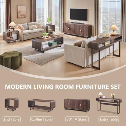 IFGET 63-Inch Long Console Table, 31.5" Tall Modern Entryway Table with Open Storage Shelf, Curved Profile Design, Narrow Wood Sofa Table Behind Couch Tables for Living Room, Hallway, Foyer, Brown - color: Brown