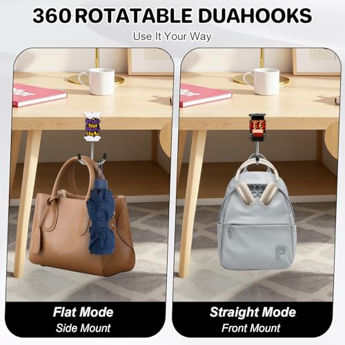 AULEEP 2 Pack Clamp-On Under Desk Bag Hanger, Adjustable Purse Hook for Table with Cute DIY Stickers, 100 lbs Capacity Heavy-Duty Desk Organizer Hooks for Handbag, Backpack, Headphone, Black & White - color: Black & White