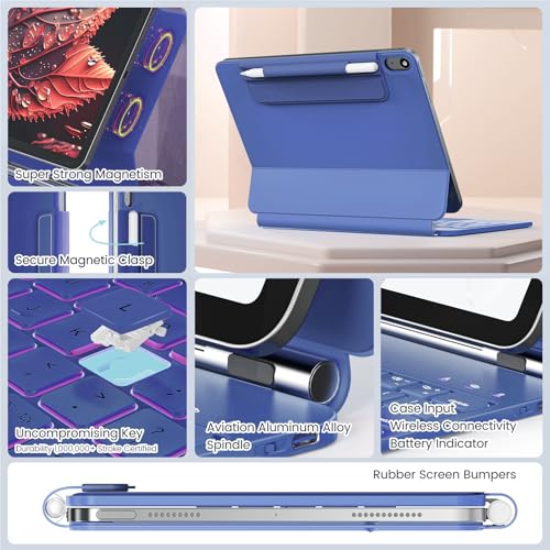 RAYMCRAFT for iPad 11th(A16, 2025)/10th Generation Case with Keyboard, Magic Keyboard 2022, 11- Color Backlight, Stainproof Surface, Smart Trackpad, Blue - color: Blue