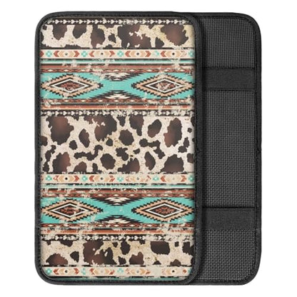 Wanyint Auto Center Console Pad, Easy to Install Armrest Cover, Car Accessories Fit Most Vehicles SUV Truck Van Sedans, Aztec Brown Cow Print Retro - color: Aztec Brown Cow Print Retro