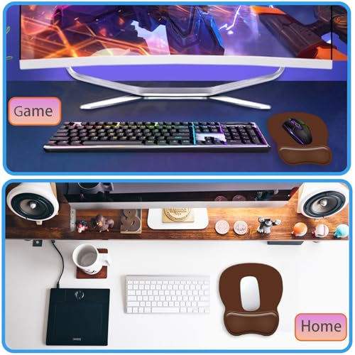 Ergonomic Mouse Pad with Wrist Rest, Comfortable Gel Concave Mouse Pad with Non-Slip Base, Pain Relief Mouse Pads with Smooth Wrist Support for Office & Home (Brown) - color: Brown