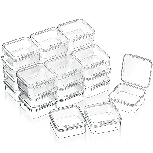 SATINIOR 24 Packs Small Clear Plastic Beads Storage Containers Box with Hinged Lid for Storage of Small Items, Crafts, Jewelry, Hardware(1.7 x 1.7 x 0.8 Inches) - size: 1.7 x 1.7 x 0.8 in