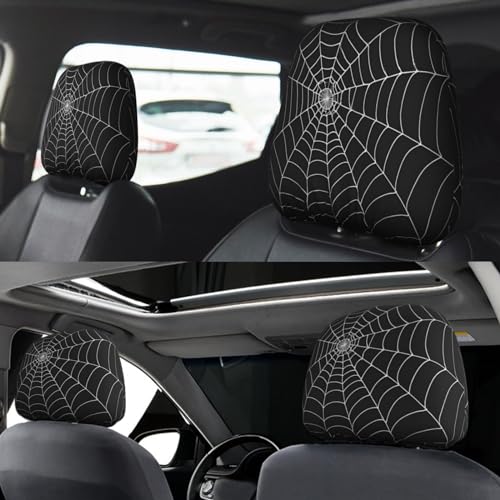 Dujiea 2 Pack White Spider Web Car Headrest Covers, Universal Soft Car Seat Head Rest Cover Protector, Vehicle Accessories Fabric Headrest Cover for Cars Vans Trucks - color: White Spider Web