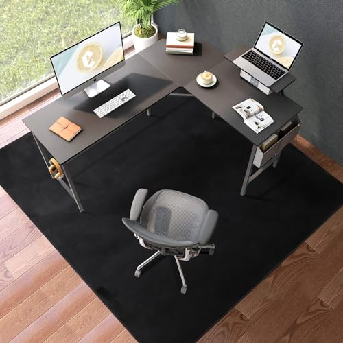 Office Chair Mat, 75" x 60" Large Chair Mat for Hard Floors, Flannel Fabric Area Rug for Hard Surface, Floor Protector Under Desk Mat for Home Office (Black) - color: Black (Stitched Edge), size: 75" x 60" x 0.2" (for hard floors)