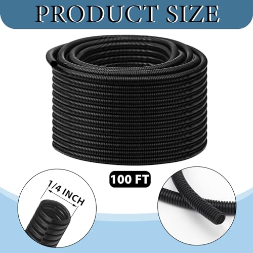 Kanayu Split Wire Loom Tubing Flame Retardant Wire Covering High Temperature Cable Sleeves Split Protector Cable Conduit for Industrial Electrical Automotive Marine(1/4''-100 ft,Black) - color: Black, size: 1/4''-100 Ft