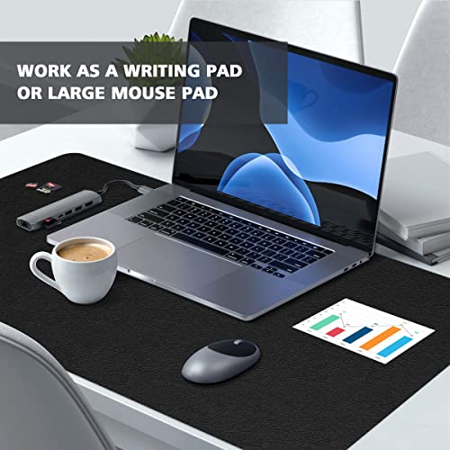 PVC Leather Desk Pad Blotter Ultra Thin Large Mouse Pad Waterproof Laptop Writing Mat Non-Slip Desk Cover Protector (Black, 16" x 32") - color: Black, size: 16x32 inch