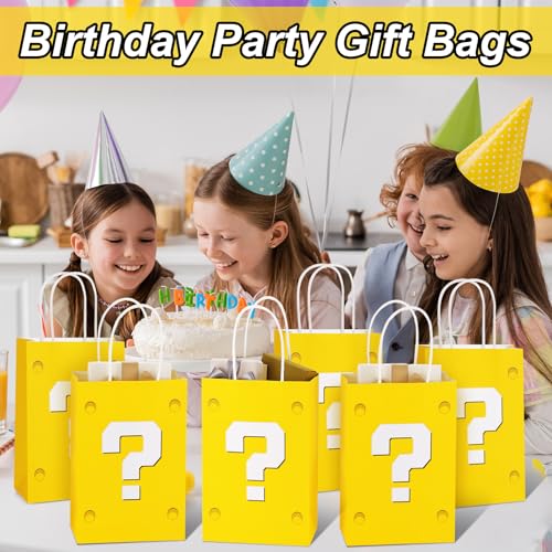 24 Pcs Yellow Party Gift Bags Video Game Themed Goodie Bag Cartoon Paper Candy Bags for Birthday Party Decorations Supplies