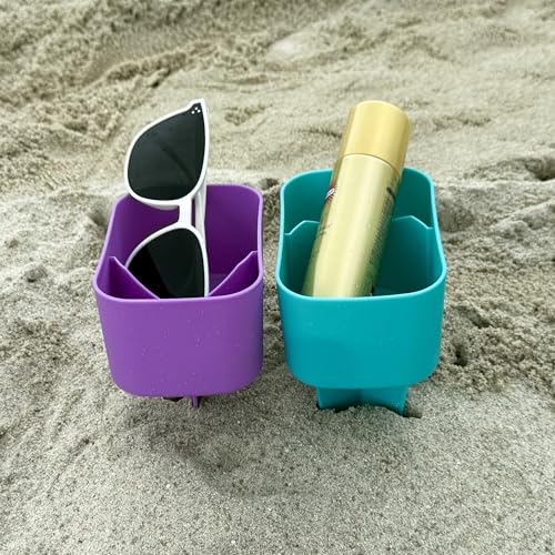 Luuzunn Sand Beach Drink Cup Holder with Pocket, Beach Sand Coasters Drink Cup Holders for Travel Multicolor 2 Pack Color Green/Purple - color: Green/Purple