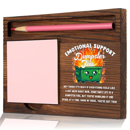 Dumpster Fire Sticky Note Holder for Desk, Funny Coworker Gift, Office Humor Desk Organizer for Work Team, Memo Pad Holder Wooden Desk Accessory STYW1 - style: Dumpster Fire