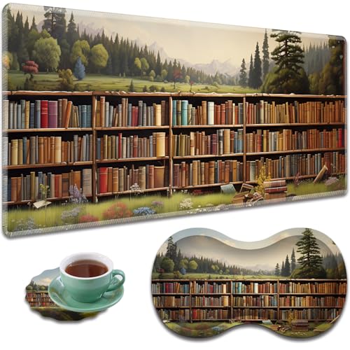 Large Gaming Mouse Pad + Mouse Wrist Rest Pad + Coaster Combination, 31.5 "x 11.8" Durable Non-Slip Extension Table Mat, Suitable for Office and Home, Books - color: Books