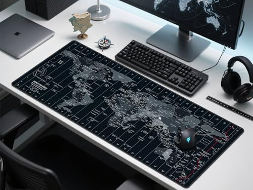 Large Mouse Pad 35.4x15.7 Inch World Map - XXL Gaming Desk Mat with Non-Slip Rubber Base, Stitched Edges | Keyboard and Mouse Pad for Gaming/Office | Portable Desk Pad - color: Dark black