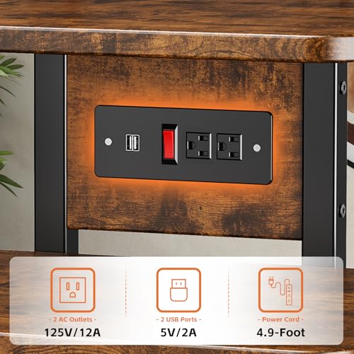 CABTE Mobile AV Media Stand with Outlets and 4 Rolling Caster Wheels, 4-Tier Rolling TV Stand for Gaming Console, Stereo, DVD Player, Sturdy Metal Frame, Versatile Living Room,Bedroom (Retro Brown) - color: Retro Brown