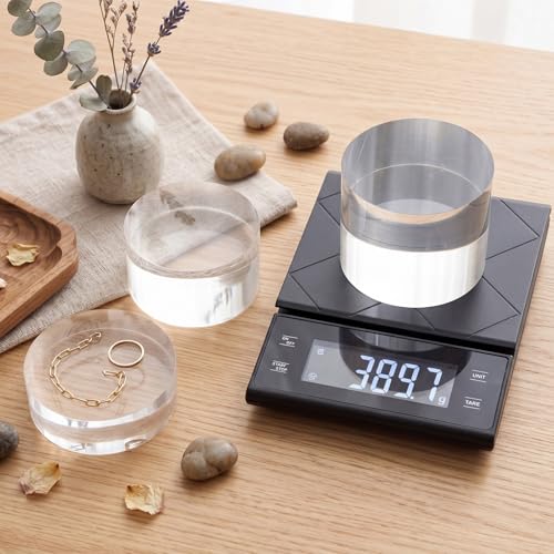Geelin 6 Pcs Acrylic Risers Stand Display Block Decor Riser 3 Size Decor Clear Polished Cube Solid Pedestal Stand for Jewelry Perfume Photography Collection Food Doll Wedding High Density (Round) - style: Round