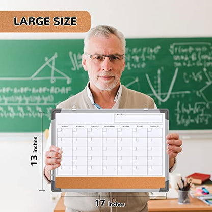 Monthly Calendar Whiteboard for Wall, 17x13 Inches Dry Erase Board with Cork Board Combo, Small Magnetic White Board, Double-Sided Hanging Portable Board for Office School Home Kitchen Planner Memo - style: Whiteboard 17x13 Silver