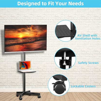 Mobile TV Carts on Wheels for 21-60 Inch Flat/Curved Panel Screens TVs - Height Adjustable Floor Trolley Stand with Shelf Holds up to 77lbs - Max VESA 400x400mm - color: Black High Quality