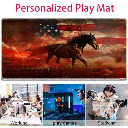 MTG Playmat, Smooth Surface Game Play Pad MTG TCG 24 x 14 inch with Storage Bag, Non-Slip Mouse Pad Card Fighting Game, American Flag Horse - color: American Flag Horse