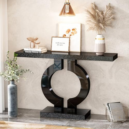 Tribesigns 43” Modern Console Table with O-Shaped Base, Entryway Sofa Table with Mirror Finish for Living Room, Hallway, Entrance (Black) - color: Black