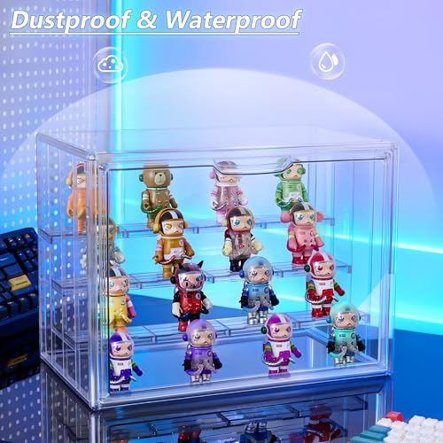 Acrylic Display Case for Collectibles, 4 Layer Adjustable Clear Figure Display Cases with Magnetic Door, Large Stackable Showcase Display Cabinet Box for Figures