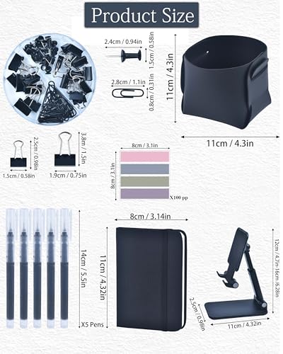 LXEVIHK 20Pcs Black Desk Organizers and Accessories With Mesh Desk Organizer and 360°Rotating Pen Holder and a Lot of Office Black Office Supplies Beautifully Presented in a Gift Box - color: black