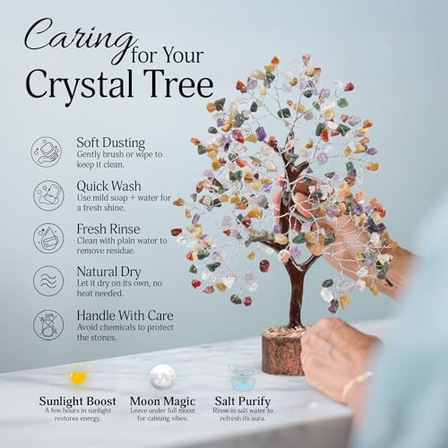 FASHIONZAADI Premium Crystal Tree of Life – 7 Chakra Tree for Healing, Positive Energy, Luck & Manifestation – Gift-Ready Packaging – Ethically Handcrafted Spiritual Gifts for mom - color: Mix Chakra Silver Wire