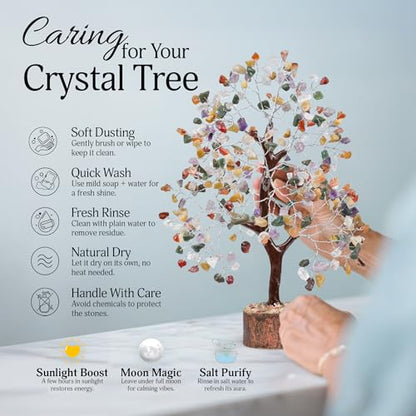FASHIONZAADI Premium Crystal Tree of Life – 7 Chakra Tree for Healing, Positive Energy, Luck & Manifestation – Gift-Ready Packaging – Ethically Handcrafted Spiritual Gifts for mom - color: Mix Chakra Silver Wire