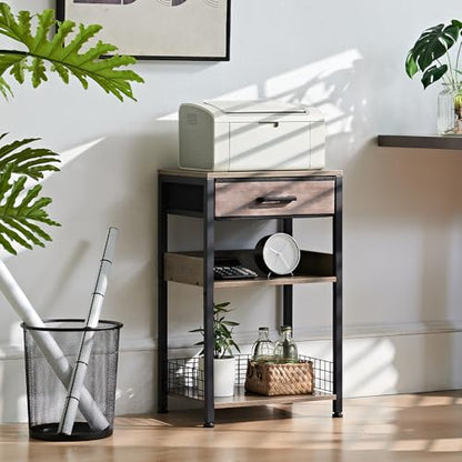 Lerliuo Grey Printer Stand with Fabric Drawer, 3 Tier Industrial Side Table, Modern Small Printer Desk Holder with Storage Shelf,Multi-Functional Bedside Tables for Home Office Fax Machine Scanner - color: Grey