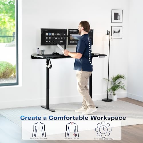 VIVO Black 60 x 30 in Stand Up Desk, DESK-KIT-1B6-P3B | Electric, Holds 220 lbs, Sit Stand, Height Adjustable Table, Cable Tray, Full-Size Mouse Pad, Office Furniture, Black Frame - color: Black Top / Black Frame, size: 60 x 30