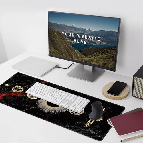 Galaxy Planet Large Mouse Pad,Gaming Keyboard Desk Pad,Extended Mouse Mat Non-Slip Rubber Base with Stitched Edges for Office Game Home XXL 35.4"x15.7" - color: Galaxy Planet, size: 35.4L x 15.7W inches