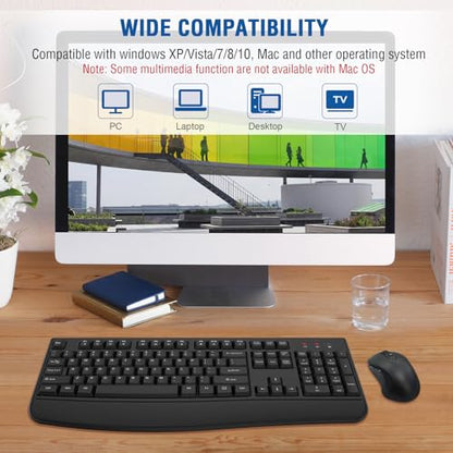 Wireless Keyboard and Mouse Combo, EDJO 2.4G Full-Sized Ergonomic Computer Keyboard with Wrist Rest and 3 Level DPI Adjustable Wireless Mouse for Windows, Mac OS Desktop/Laptop/PC - color: Black