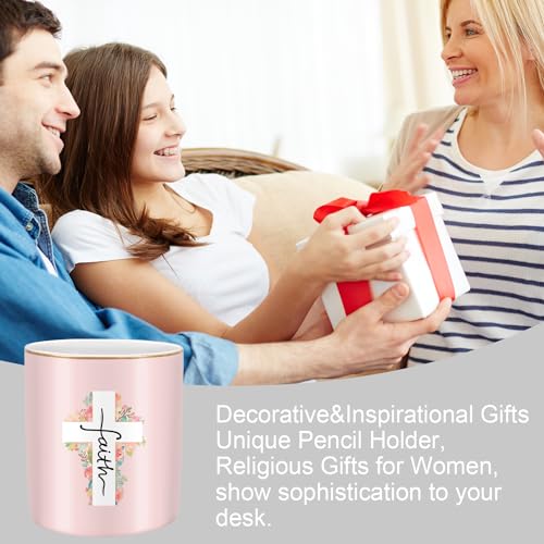 Ceramic Pen Holder for Desk Cute, Pencil Holder Cup, Makeup Brush Holder Pink, Multi-Functional Organizer for Office, Religious Style - color: Religious Style