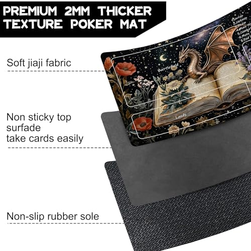Playmat for MTG Dragon Flowers Spell Books Magic Play Mat 24x14 Inch Card Game Mat for Magic The Gathering TCG PTCG Playmat with Free Storage Bags Non-Slip Backing and Stitched Edge - color: Dragon Flowers Spell Books With Zones