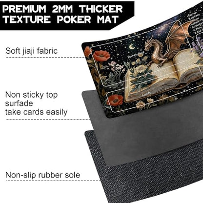 Playmat for MTG Dragon Flowers Spell Books Magic Play Mat 24x14 Inch Card Game Mat for Magic The Gathering TCG PTCG Playmat with Free Storage Bags Non-Slip Backing and Stitched Edge - color: Dragon Flowers Spell Books With Zones