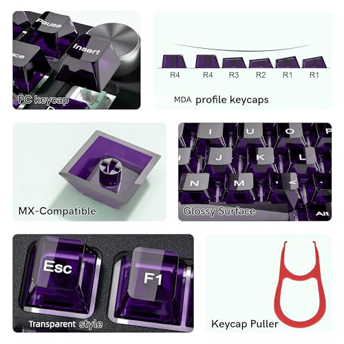 dagaladoo Dark Purple Clear Keycaps,Glossy Jelly Key caps tranlucent Set | Transparent keyboard keycaps ceramic style,MDA Profile,115 keys PC keycaps for Mechanical Keyboard with MX Switches - color: Dark Purple
