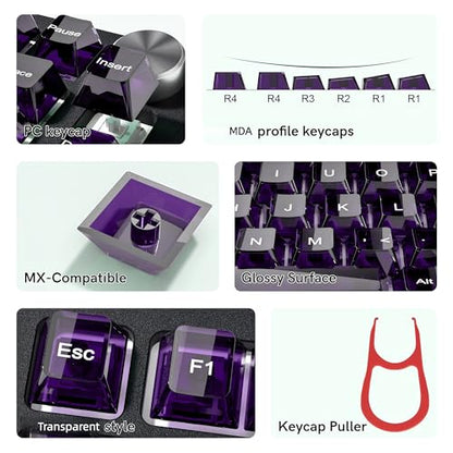 dagaladoo Dark Purple Clear Keycaps,Glossy Jelly Key caps tranlucent Set | Transparent keyboard keycaps ceramic style,MDA Profile,115 keys PC keycaps for Mechanical Keyboard with MX Switches - color: Dark Purple