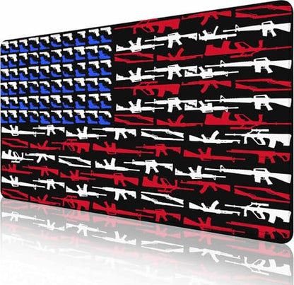 Gaming Mouse Pad, Large Mouse Pads for Desk, Non-Slip Rubber Base Mousepad, Keyboard Mouse Mat, Desk Pad with Stitched Edges, 31.5x15.7 inch Gun Shape of American Flag - color: Gun Shape of American Flag, size: 31.5L x 15.7W inches