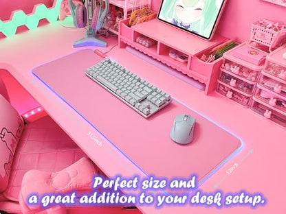 JMIYAV Pink RGB Gaming Mouse Pad 31.5x12 Inch PC XL Large Extended Glowing Led Light Up Desk Pad Non-Slip Rubber Base Computer Cute Mousepad Mat Desk Accessories Gaming Setup 31.5x12 Inch - color: P-pink Up3-10